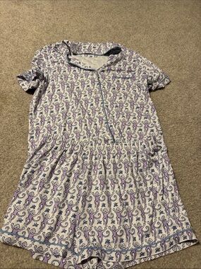 Roller Rabbit Purple and White Monkey Print Short Pajama Romper